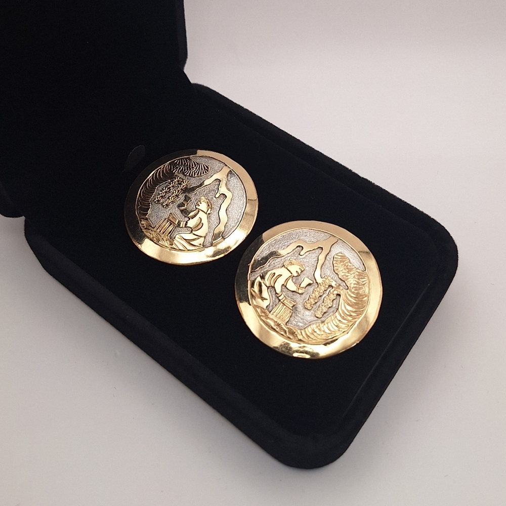 Robert Becenti Jr. 1941-2001 Navajo Sterling & Gold-Filled Storyteller Earrings